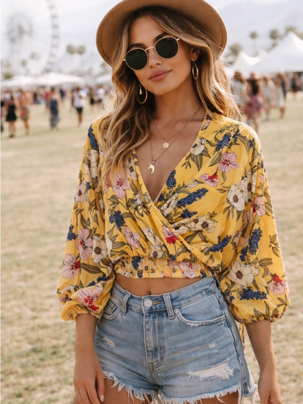 Golden Hour Romantic Flirty Boho Wrap Festival Cottagecore Crop Top S